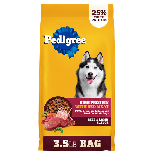 Pedigree Dry Dog Food for Adult Dogs, High Protein, Beef and Lamb Flavor, 18 lb. Bag