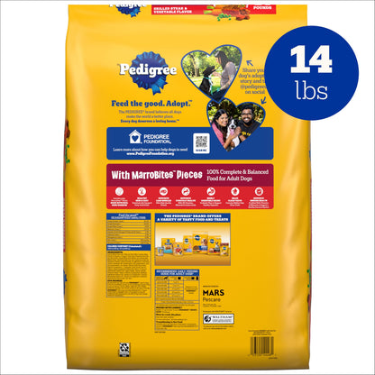 Pedigree Dry Dog Food with MarroBites Pieces, Grilled Steak & Vegetable Flavor for Adult Dogs, 14 lb. Bag
