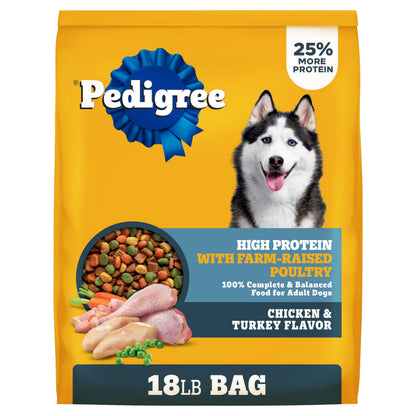 Pedigree Dry Dog Food for Adult Dogs, High Protein, Beef and Lamb Flavor, 18 lb. Bag